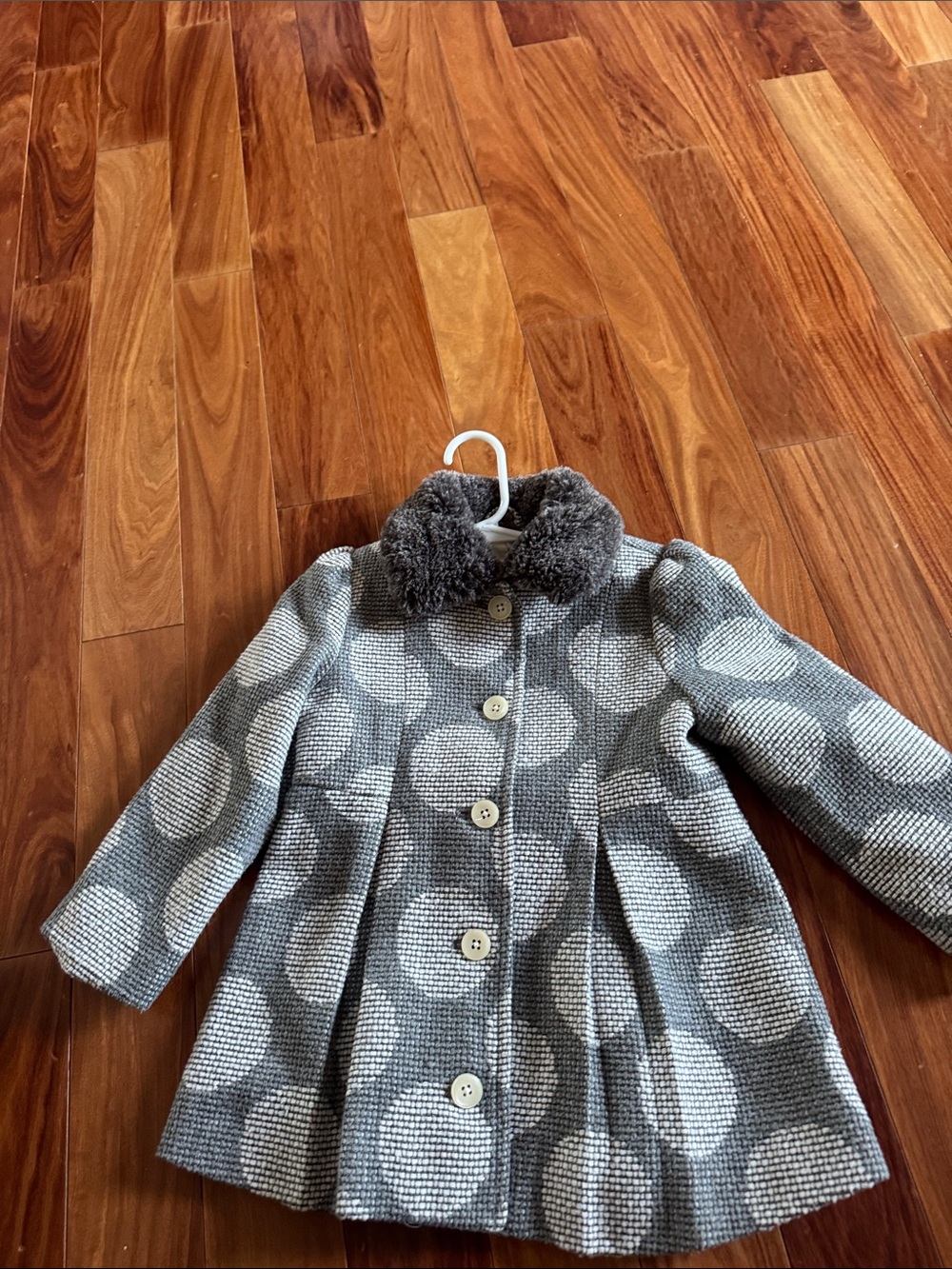 Cherokee Gray Polka Dot Pea Coat with Faux Fur Collar